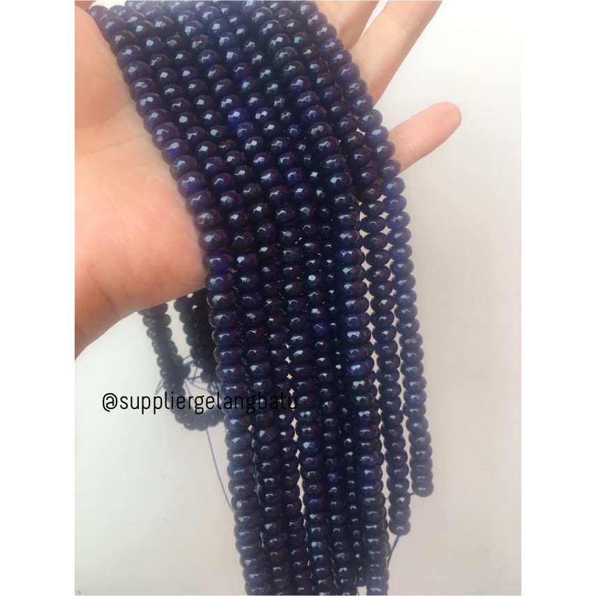 batu pembatas rondelle Faceted round pipih spacer 4 x 8mm agate biru aksesoris bahan craft fashion