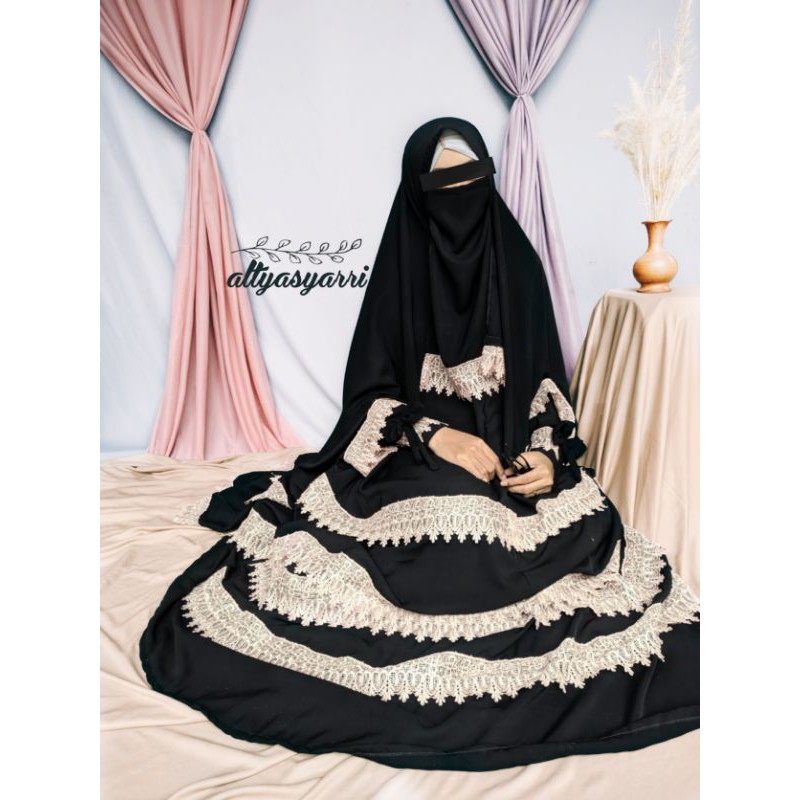 set gamis syafa / set gamis syari / set gamis jetblack / set gamis renda
