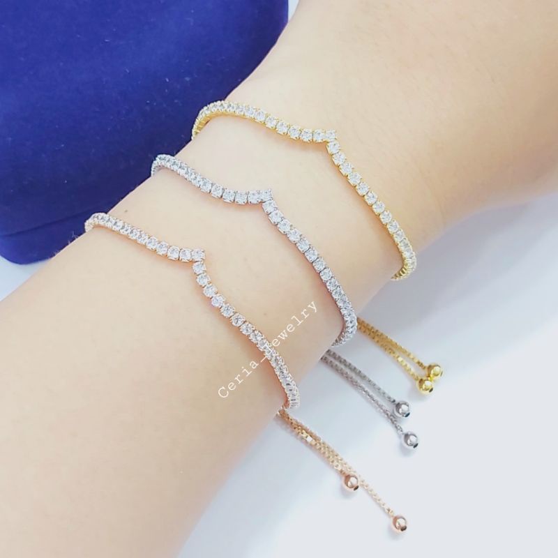 Gelang Perak Asli Silver 925 Lapis Emas Asli Putih Model Gelang Serut Aurel/ Nagita/Pasung - Perhiasan Perak Wanita