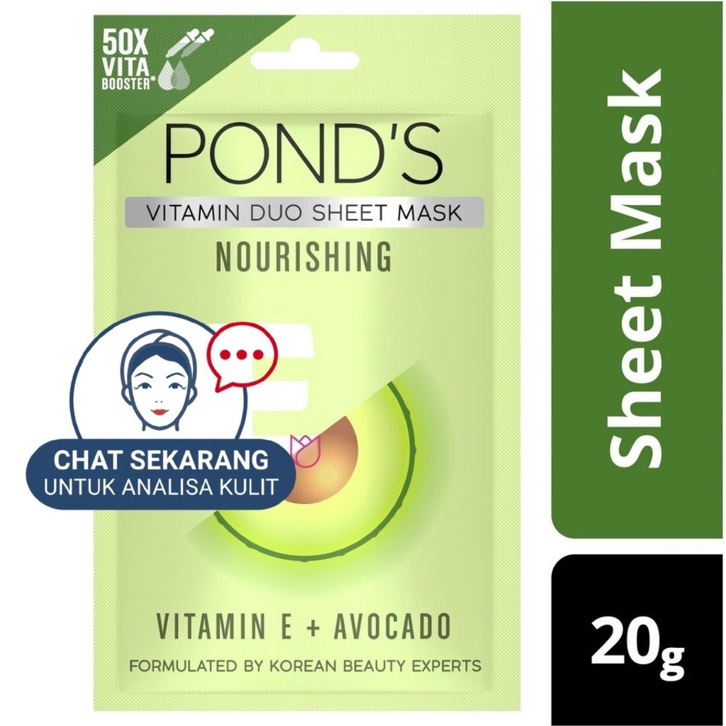 POND'S VITAMIN DUO SHEET MASK / MASKER WAJAH AVOCADO + VIT E 20G