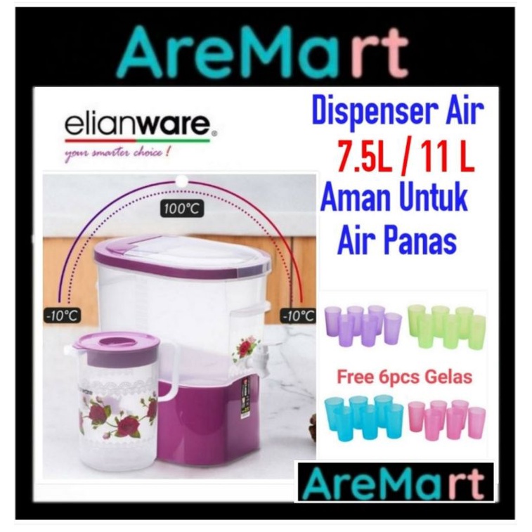 ELIANWARE Dispenser Air BPA FREE Gelas 6 Pcs ELIANWARE Water Dispenser Termos air tempar air teko ai
