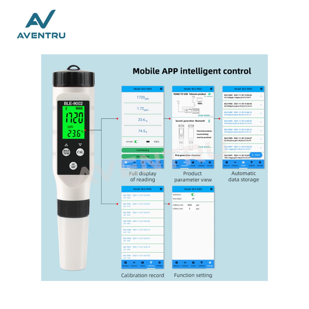 2in1 H2 Hydrogen Temperature Meter BLE 9002 Pengukur Kualitas Air