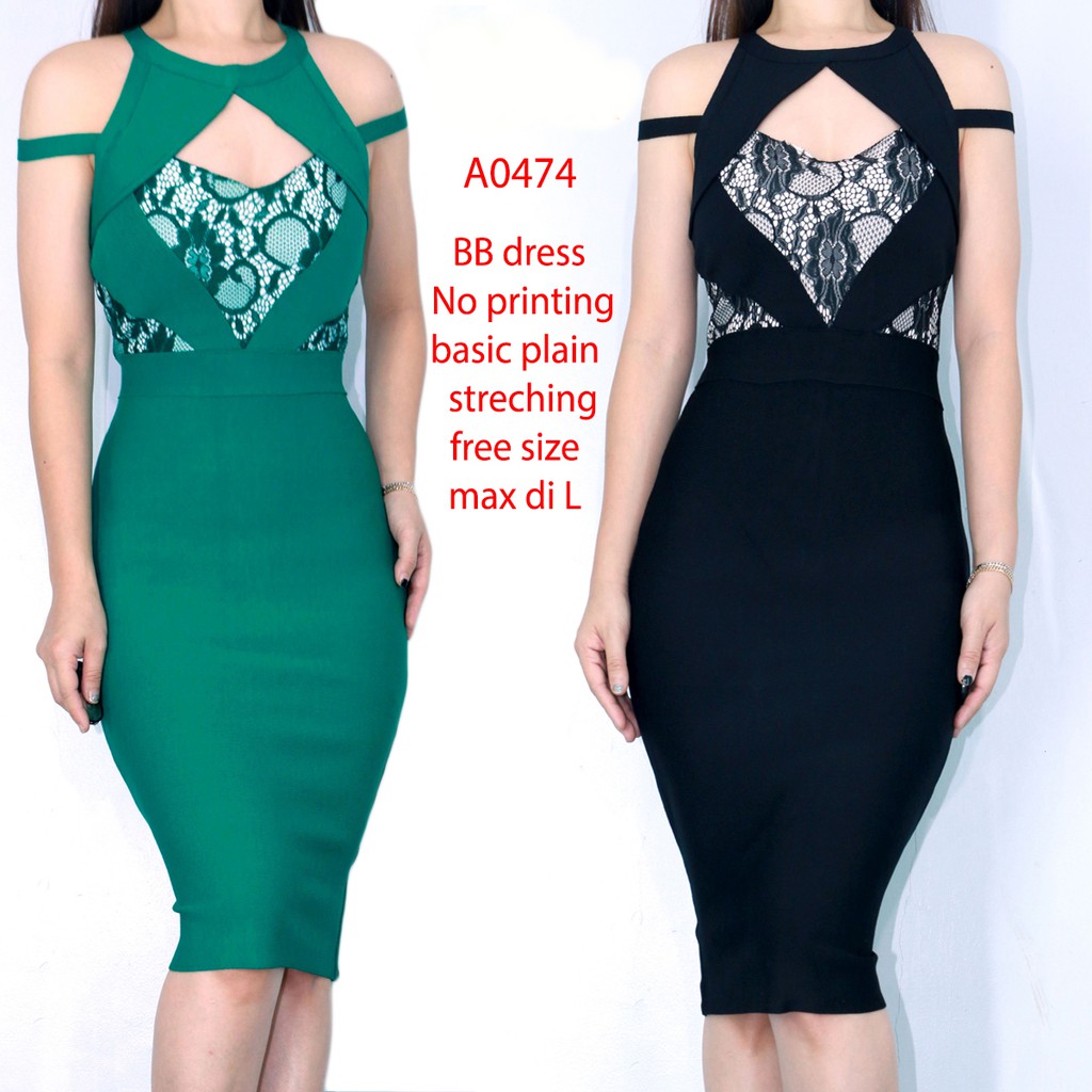 Dress BB Bodycon Premium - Mididress hijau hitam Branded bodycon KA0474