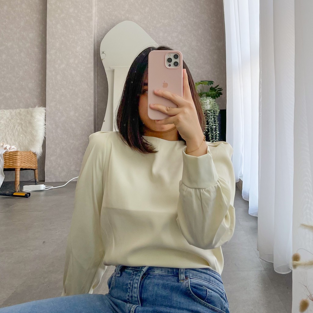 Dalmi Blouse (Baju lengan panjang biru/putih)