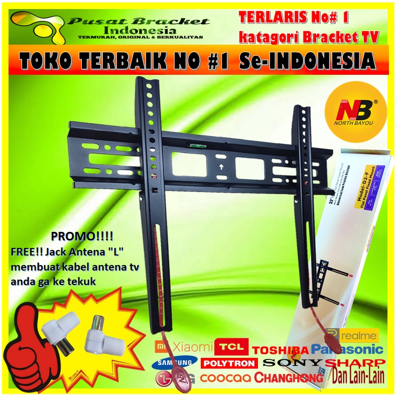 BRACKET TV TERLARIS!!! No#1 Se-Indonesia 32&quot; s/d 70&quot; universal IMPORT 70 65  60 55 50 49 43 42 40 32  inch Cocok 100% FULL BESI &amp; INCLUDE WATERPASS!! bracket braket breket briket breaket brcket bricket