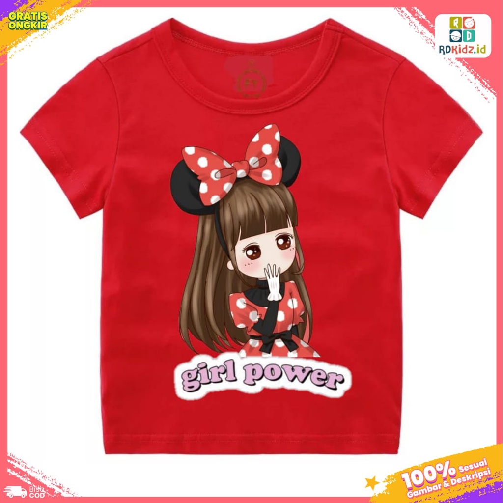 Rdkidzid Atasan Pendek Anak Perempuan Baju Kaos Anak Anak Motif Power Girl Red