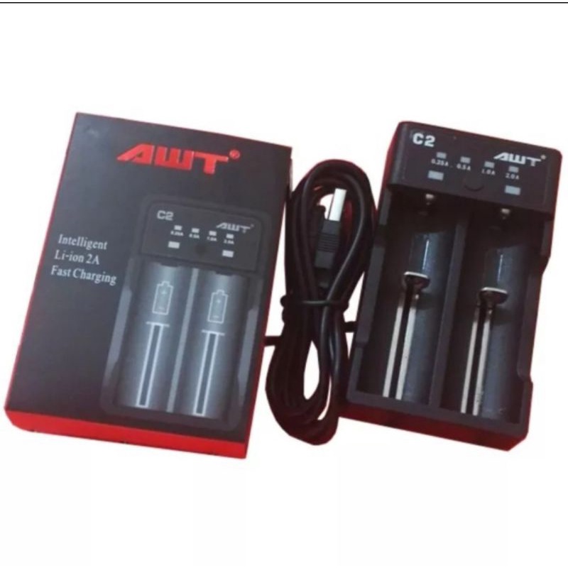 charger batre AWT 2 slot carger batre C2 awt 18650 cr123