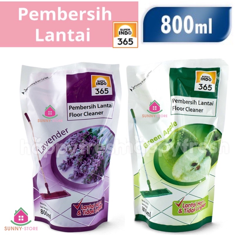 SUPER INDO 365 PEMBERSIH LANTAI 800ml SUPERINDO FLOOR CLEANER GREEN APPLE LAVENDER LEMON 800 ml