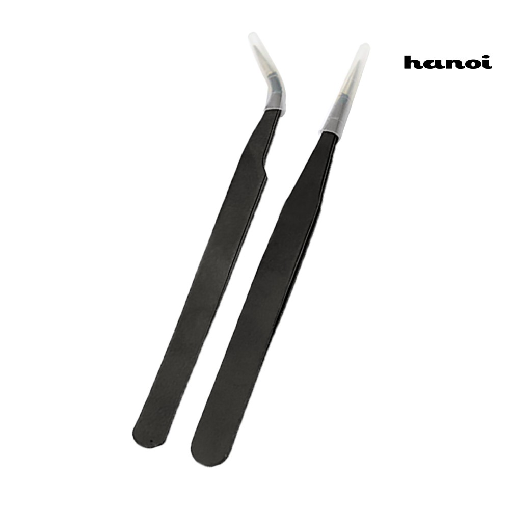 Hn 2pcs Pinset Lurus / Bengkok Untuk Nail Art / Extension Bulu Mata