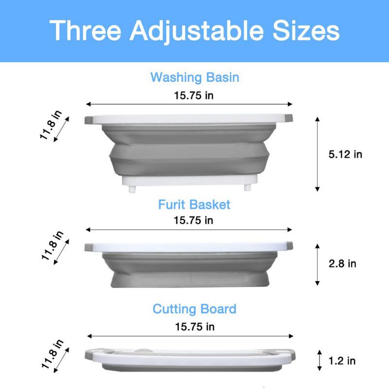 Telenan Lipat Baskom Multifungsi 3in1 Cutting Board Portable Baskom Lipat Peralatan Dapur