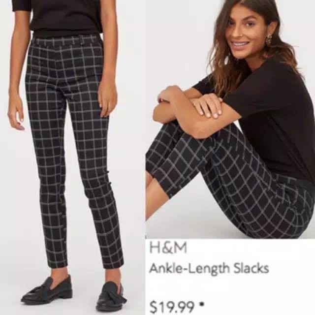  H  M  ankle plaid pants celana  panjang  kotak kotak hitam 