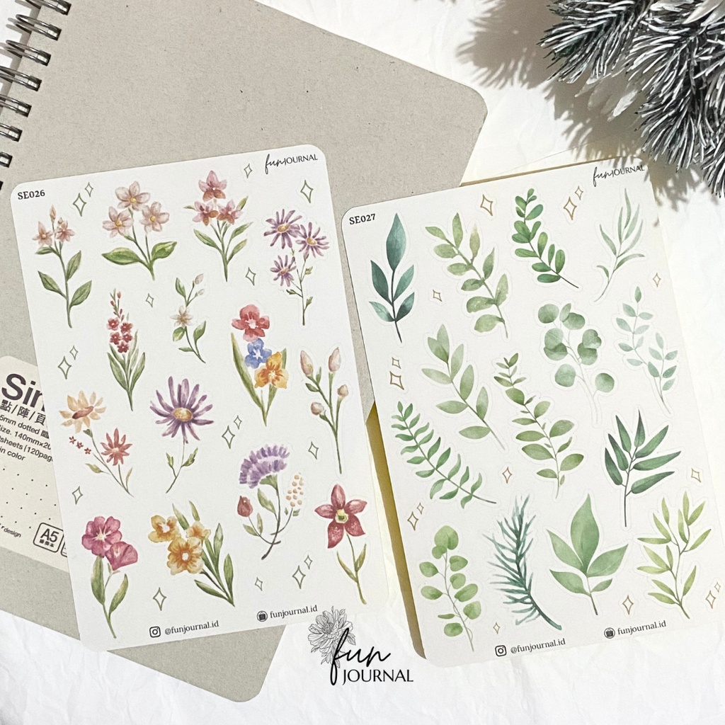 

FLOWERS AND LEAVES IN PAINT STICKER STIKER SHEET JOURNAL JURNAL PLANNING PLANNER SCRAPBOOK DIY BUJO