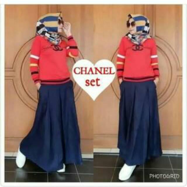 Setelan chanel set bahan babyteri rok katun