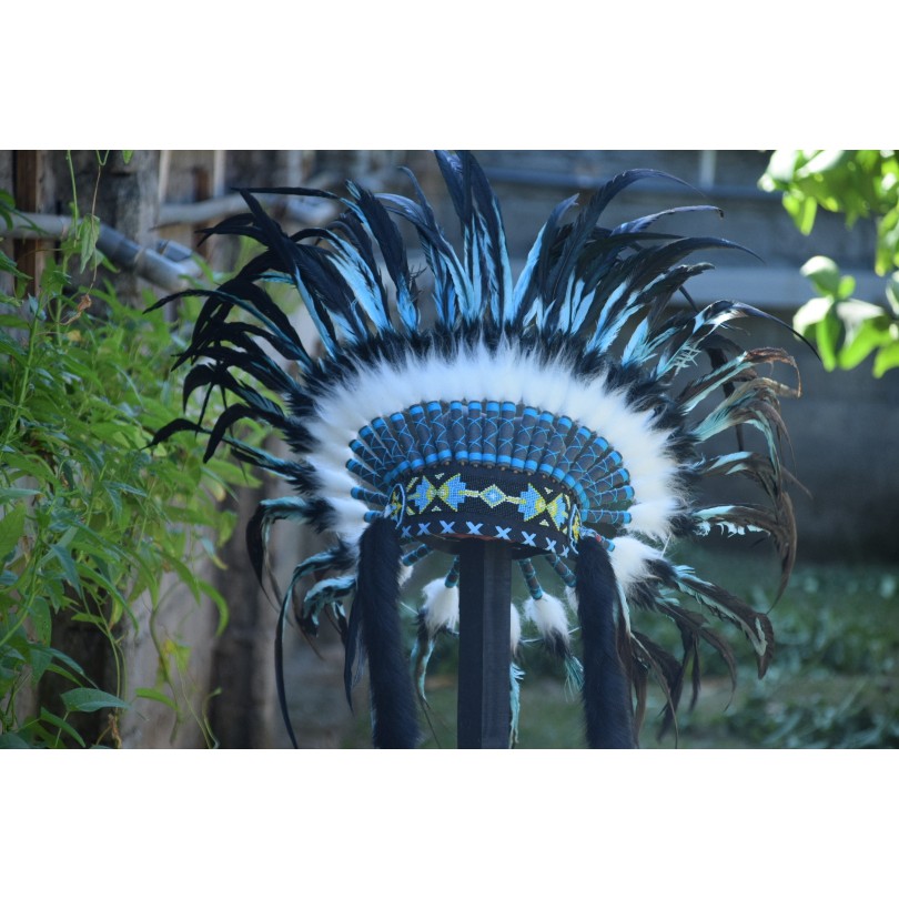 TOPI INDIAN - INDIAN HEADDRESS SMALL AYAM DOUBLE FEATHER TURQUISH