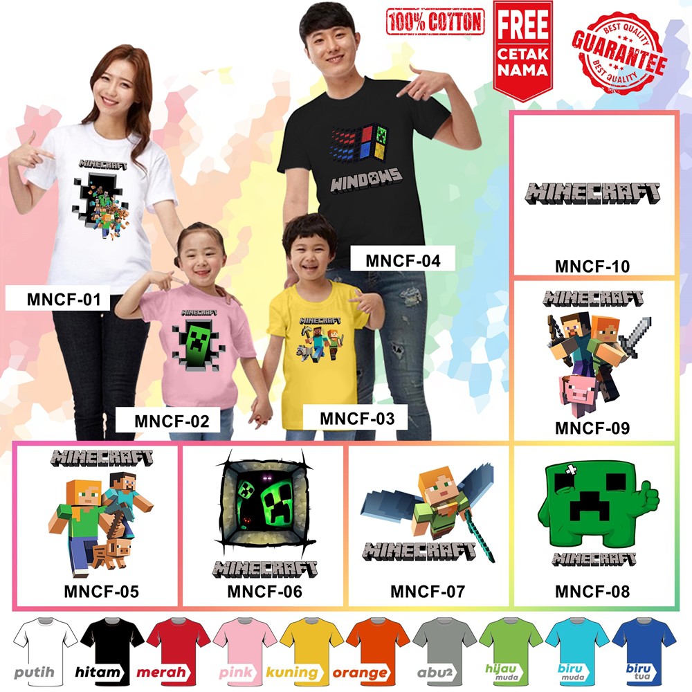 [FREE NAMA!!] Kaos Baju COUPLE  ANAK DAN DEWASA MINECRAFT BANYAK MOTIF