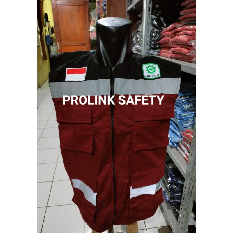 ROMPI SAFETY BAHAN DRILL MARON HITAM PAKAI FURING BERLOGO K3 BENDERA