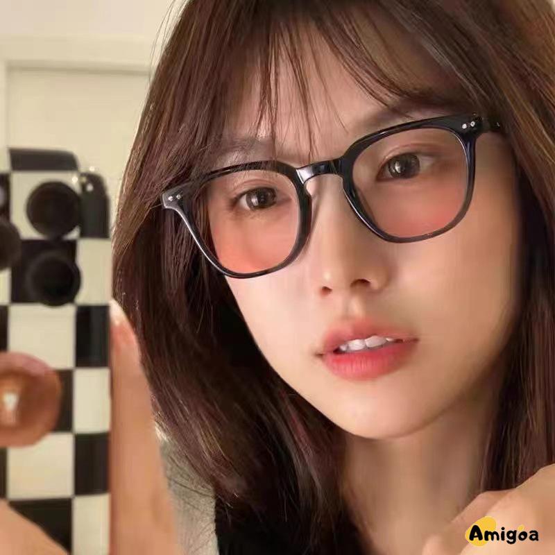 Gradient Pink Blush Glasses Wanita Trendi Wajah Bulat Kacamata Bingkai Hitam untuk Foto - AG2