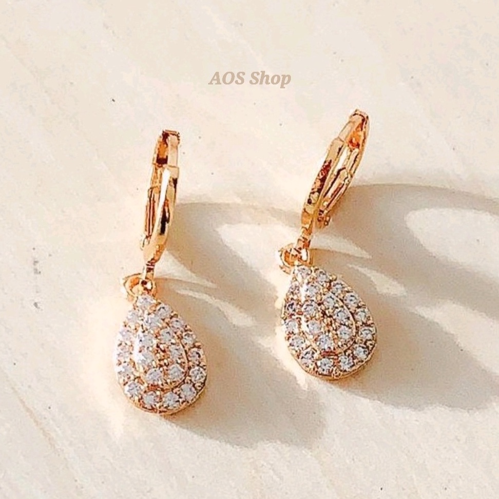 Anting Wanita Oval Tetes Full Zirconia Gold