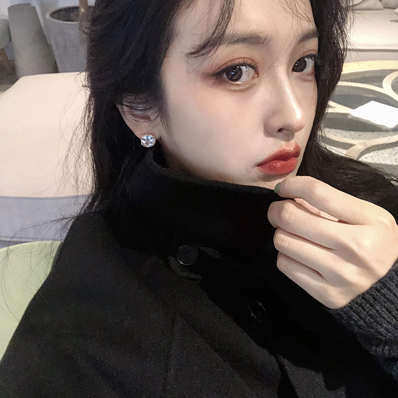 Anting Kristal Persegi Berlian Berkilau Untuk Wanita Korea simple fashion