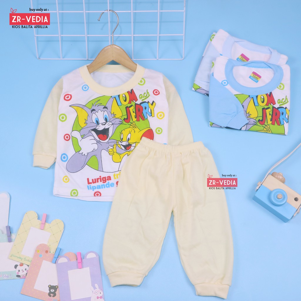 Piyama Kaos Kartun Uk. Bayi / Baju Tidur Bahan Kaos Anak Laki Perempuan Murah Gambar Kartun Adem kiosbalitaaprilia