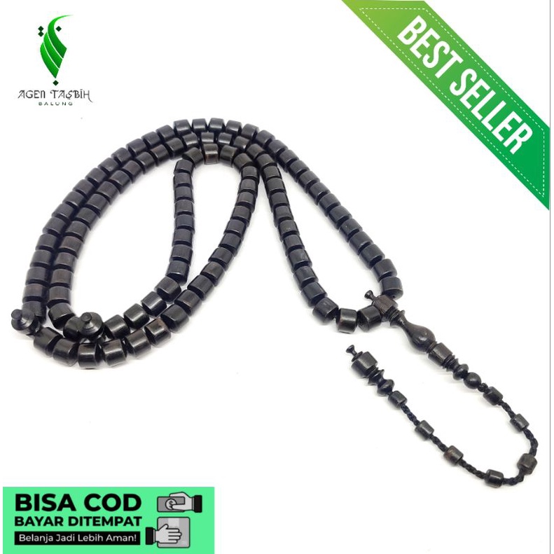 Tasbih Galih Kelor Hitam Size 10mm Motif Tabung, Tasbih Muslim 99 Butir_COD