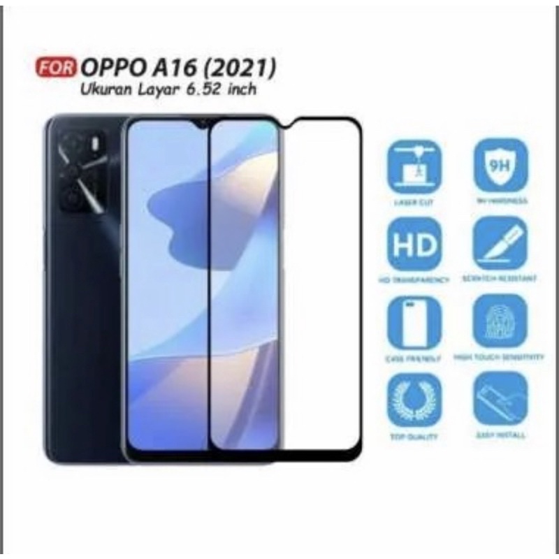 Tempered Glass Full Lem Anti Gores Kaca Oppo A16 New - UA