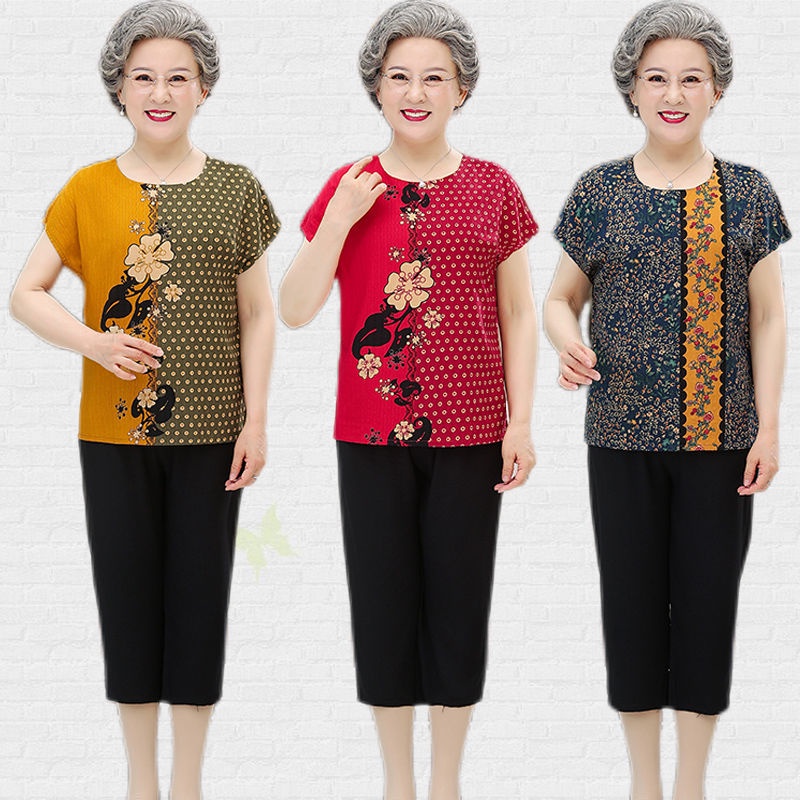 Setelan Lengan Pendek Musim Panas Nenek Pakaian Hamil Musim Panas Wanita Paruh Baya dan Lansia