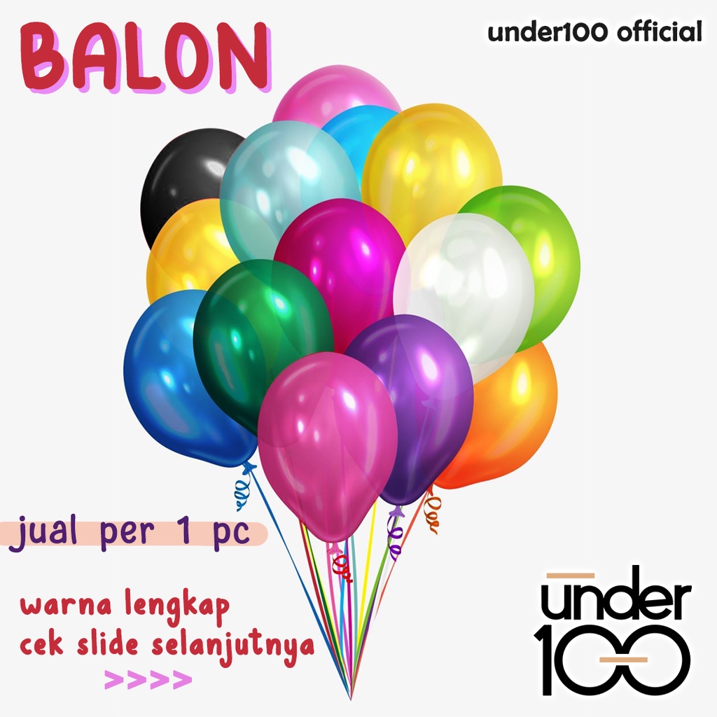 ❤ Under100 ❤ Balon Latex 12 warna 12 inch | balon latex metalik | balon karet warna warni