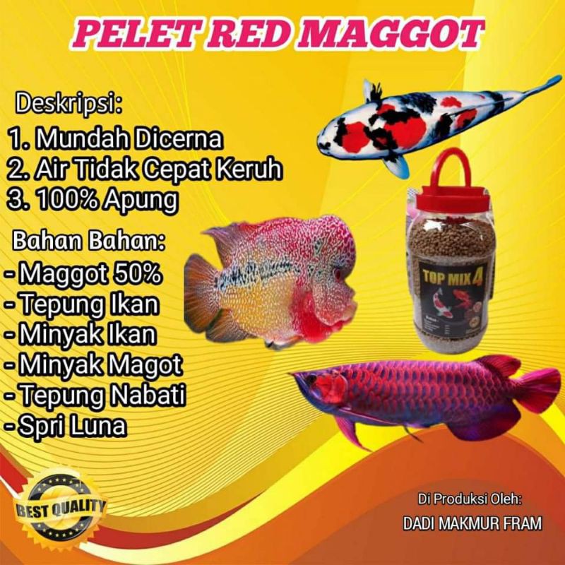 1KG PELET MAGGOT MAGOT TOP MIX4 3mm PAKAN IKAN KOI LOUHAN OSCAR MAS KOKI AROWANA DLL