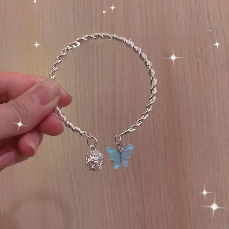 Gelang Tangan Silver Wanita Desain Kupu-Kupu Biru Gaya China Korea