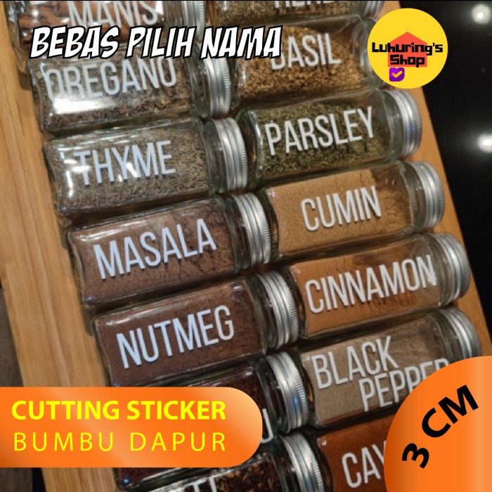 

Sticker Cutting Bumbu dapur Label Toples Botol Jar kosmetik 3cm