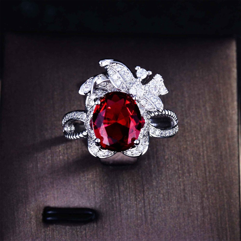 Fancyqube Cincin Zircon Ruby Merah Bahan 925 Silver Gaya Klasik Romance