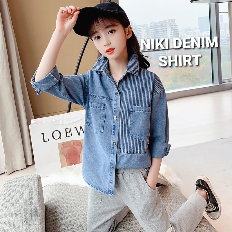 MILANBERRY NIKI DENIM SHIRT KEMEJA JEANS ANAK REMAJA PEREMPUAN BAJU CASUAL CEWEK KOREA IMPORT