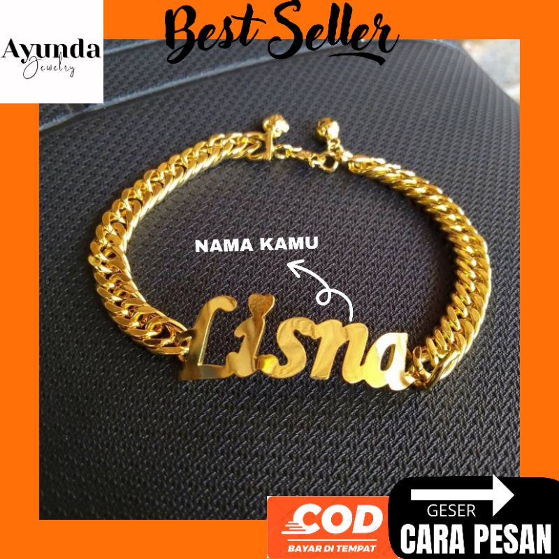 Gelang Nama lapis emas Gelang custom Nama Bangle barcelet