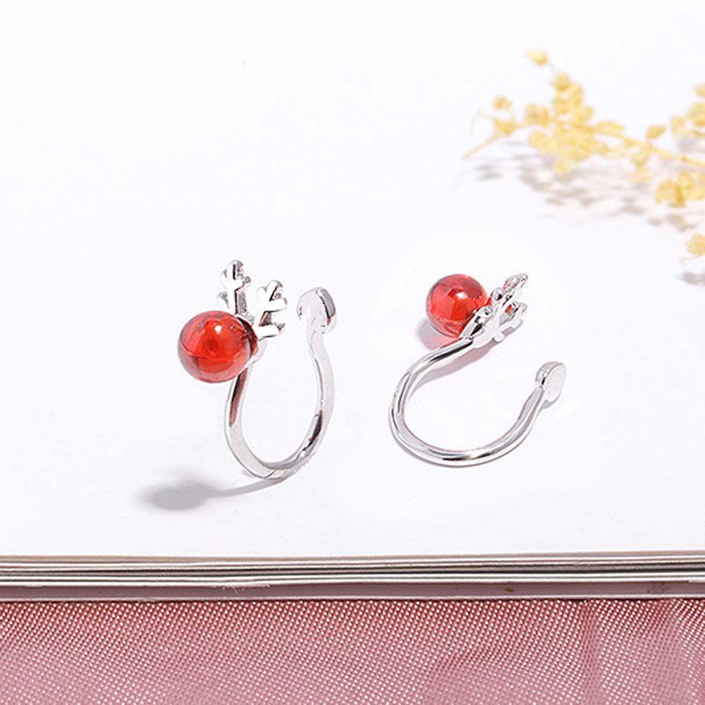 Mxbeauty Anting Klip Bentuk Rusa Aksen Mutiara Warna Silver Gaya Korea Untuk Wanita
