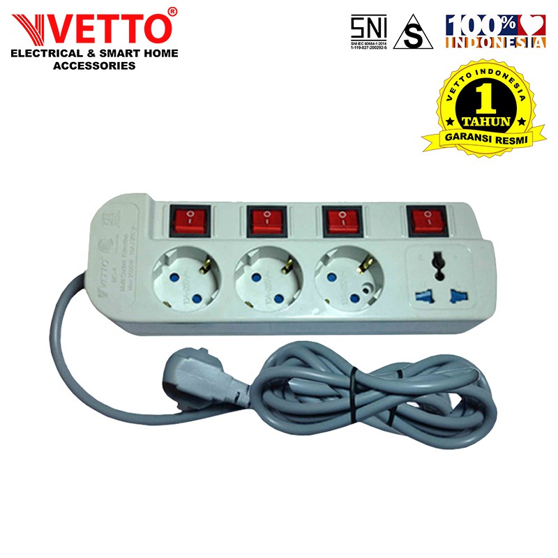 VETTO MS4/1.5M Stop Kontak -  Multi Socket Outlets SNI