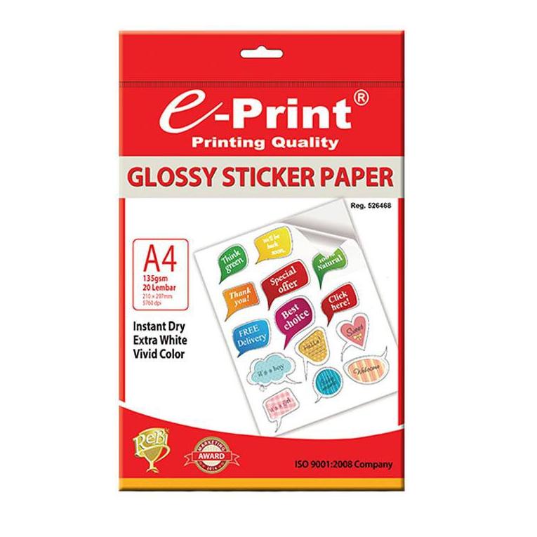 

Ready EKFN8 Kertas Sticker / Stiker E-Print Glossy A4 135 gsm 1 Pak ( 20 Lembar ) 37 Promo
