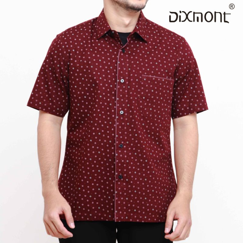 Dixmont Kemeja Pria Basic Formal Motif Lengan Pendek Hem MS01221