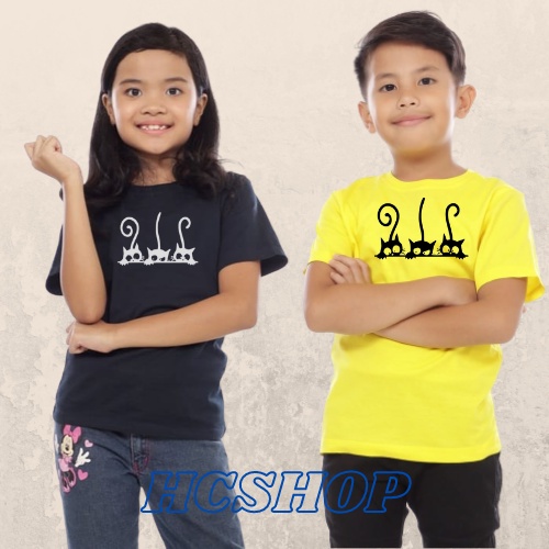 Kaos Anak Perempuan Laki Laki Kucing 3 Usia 2-16 tahun Unisex Cowok Cewek