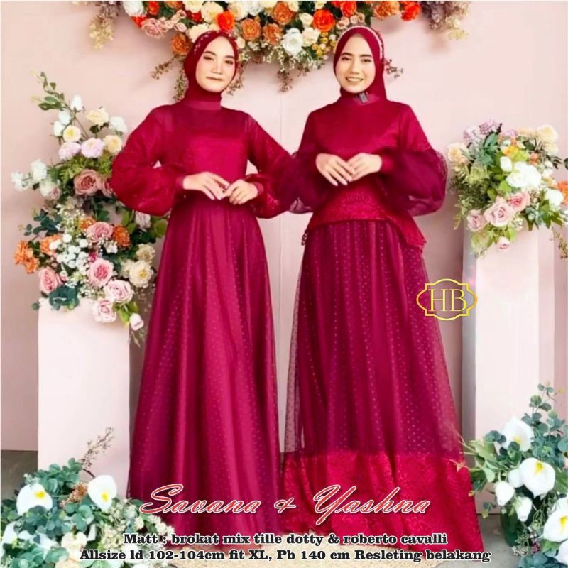 Gamis Brokat Tille Yasna &amp; Savana //M.L.XL Gamis Tille Dotty Brokat Import Payet Import