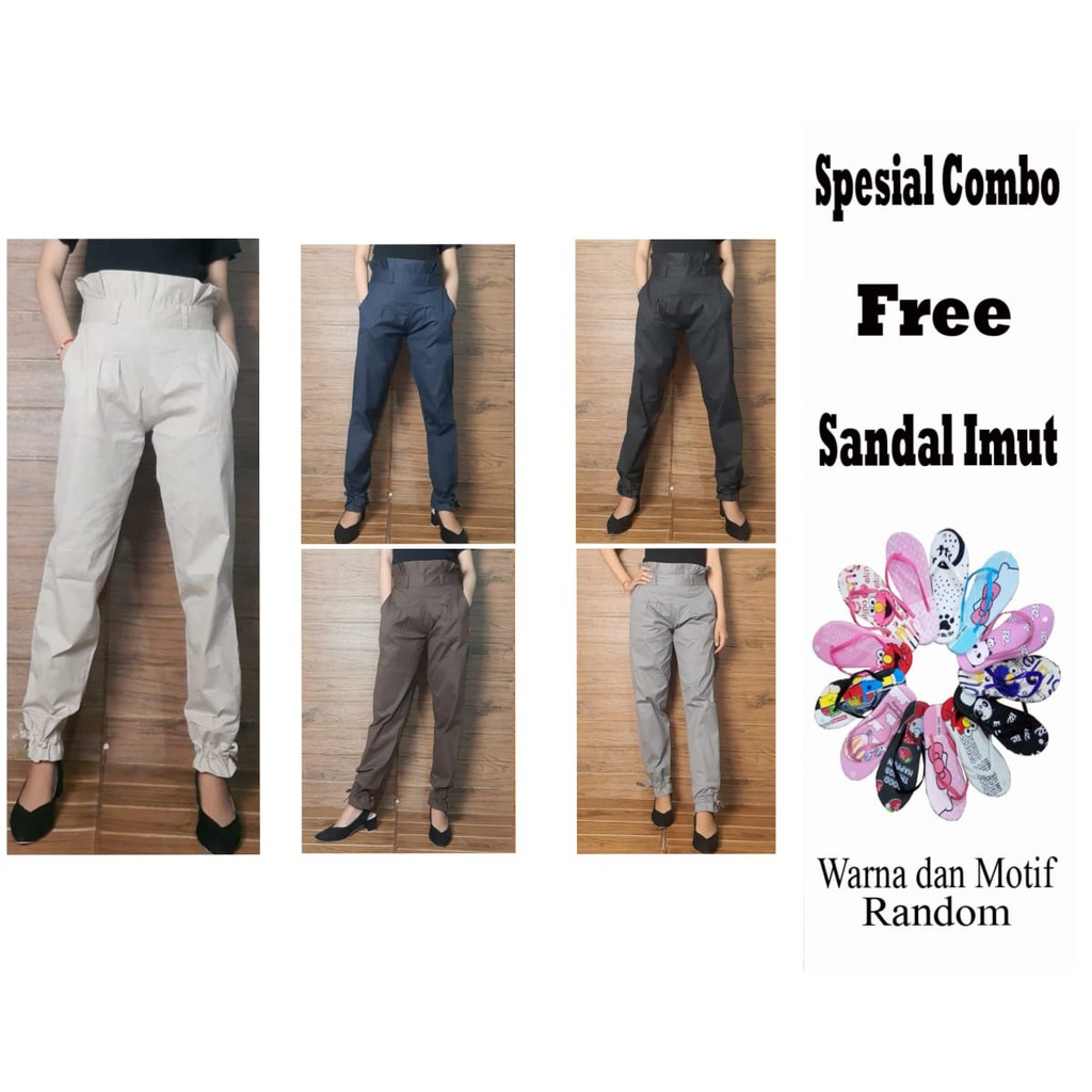 SB Collection Celana Panjang Darmiati Highwaist Wanita Free Sandal Lucu