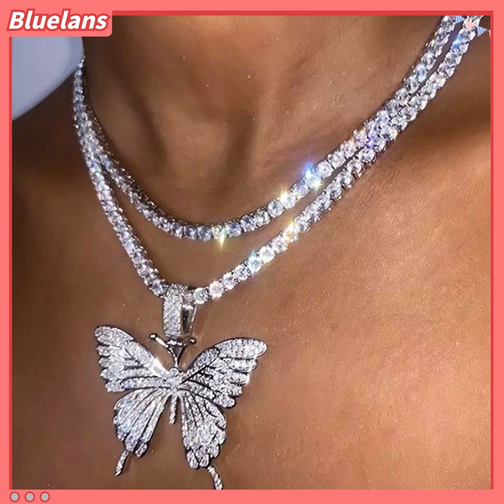 Kalung Choker Dengan Liontin Butterfly Aksen Berlian Imitasi Untuk Wanita
