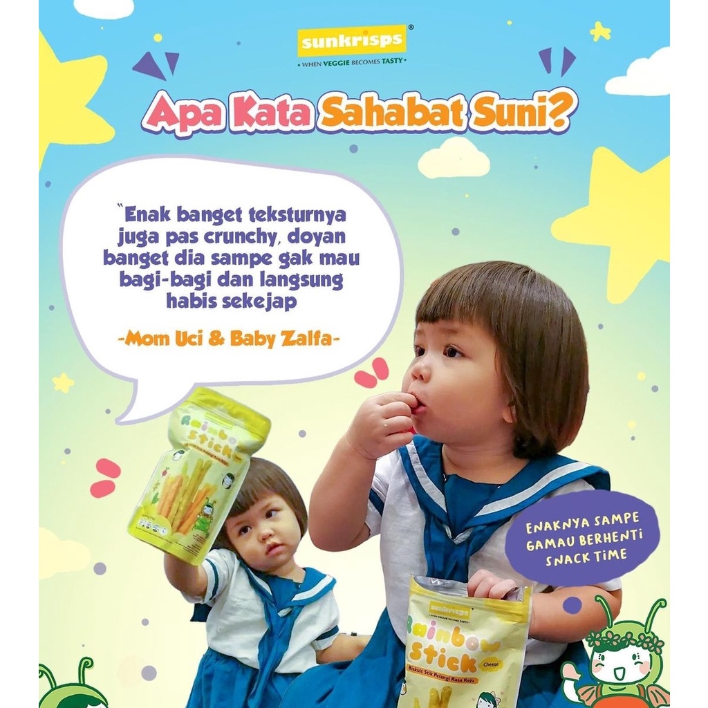 SUNKRISPS Rainbow Stick 50g - Veggie / Cheese - Snack Bayi Anak - Biskuit Stik Pelangi Rasa Sayuran - Sunkrip Stick Keju