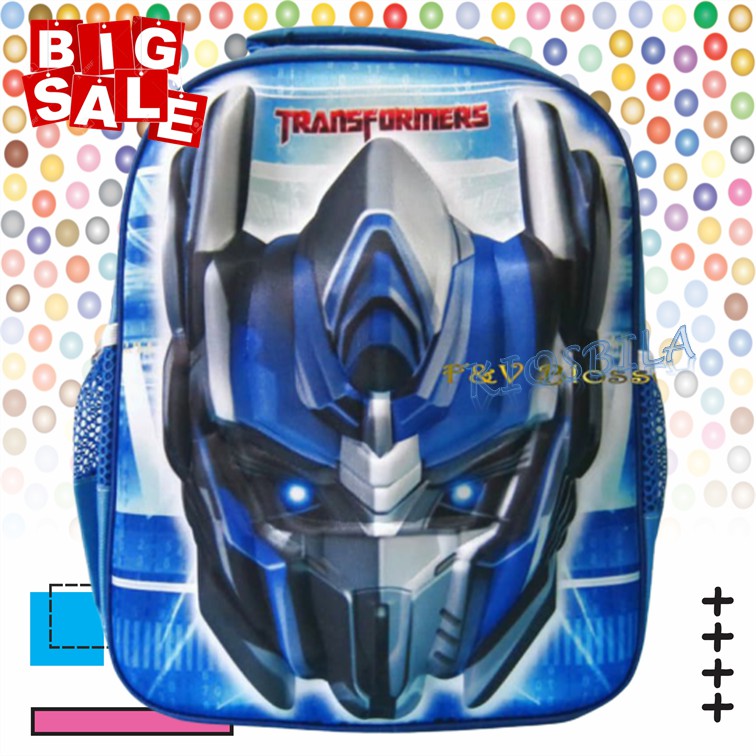 GP28 Tas Ransel Sekolah Anak Kecil Paud Tk Sd Tayo Sablon 3D Cowok Tanggung Optimus Prime Biru
