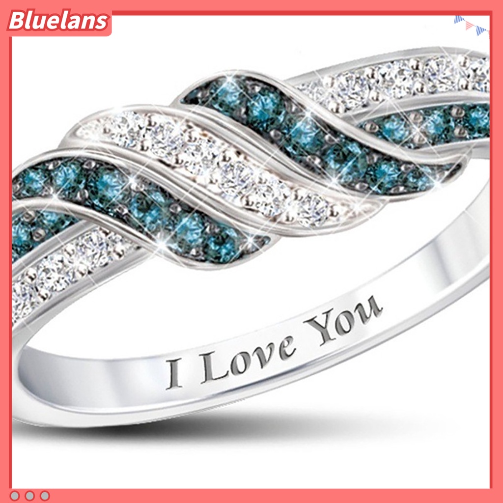 Bluelans Cincin Berlian Imitasi Desain Tulisan I Love You Untuk Wanita