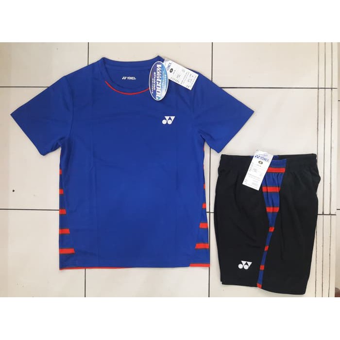 baju badminton import plus celana badminton import yonex Biru