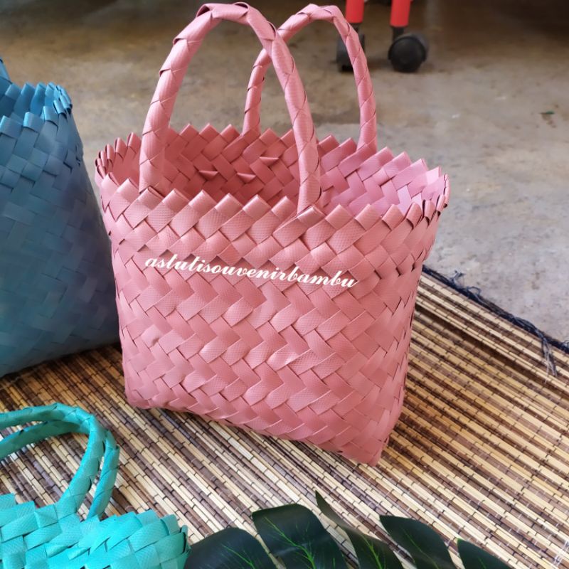 TAS PLASTIK KECIL 17CM WARNA /tas belanja plastik tas cantik murah packaging hampers tas keben anyam