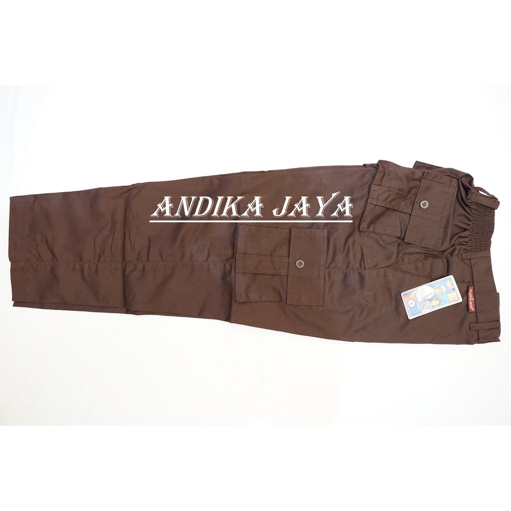 Celana Panjang Karet Coklat Pramuka Siaga & Biru HW Kempol  TK SD SMP Putra Putri Seragam Sekolah An