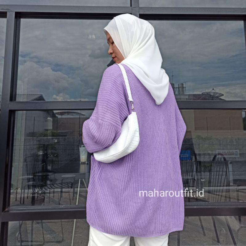 CARDIGAN RAJUT TEBAL OVERSIZE / BEST SELLER!!-Lilac