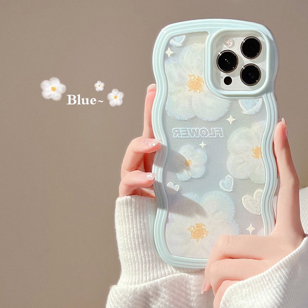 Musim Panas Biru Muda 2in1 Bunga Flowers Anti-Jatuh Telepon Transparan TPU Case Cover Untuk Iphone X XR XS 11 12 13 14 PLUS PRO MAX